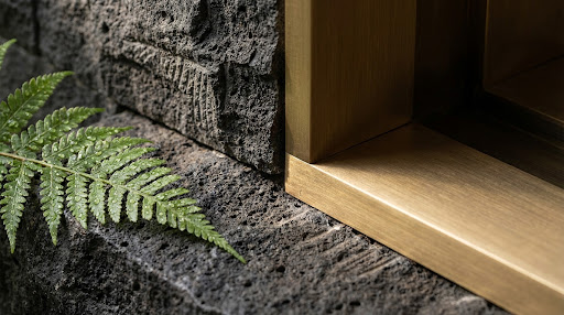 Flamed Merapi Basalt Stone & Brushed Bronze Pocket Frame