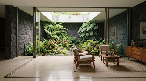 Dharmawangsa Residence Monolithic Basalt Facade & Rain Garden